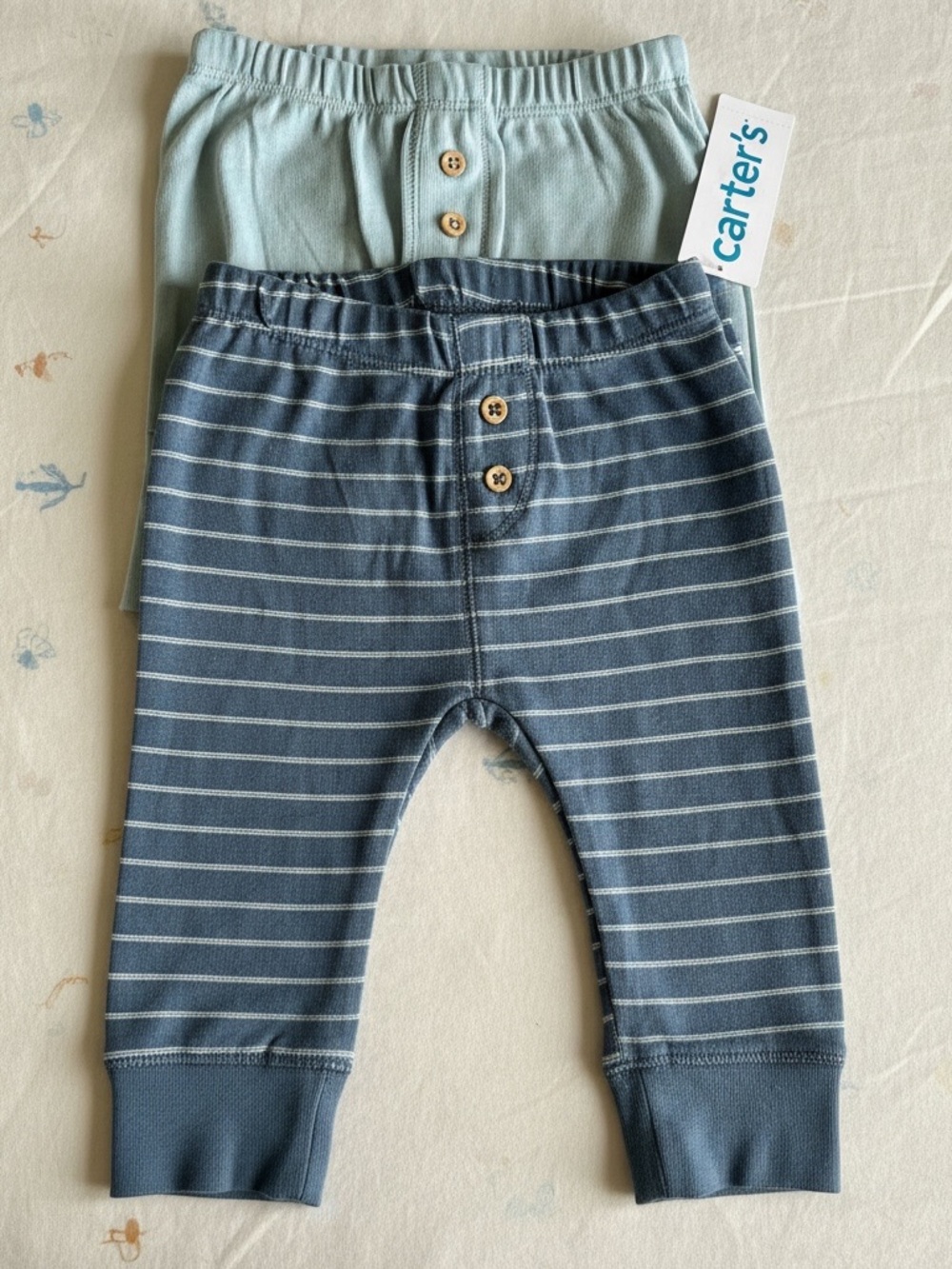 NWT Carter's Baby Boy Blue Striped & Light Blue Pants 2-Pack Size 12M